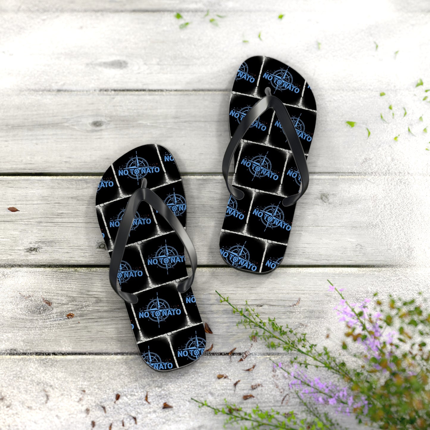 NO TO NATO Flip Flops – Blue Tile Protest