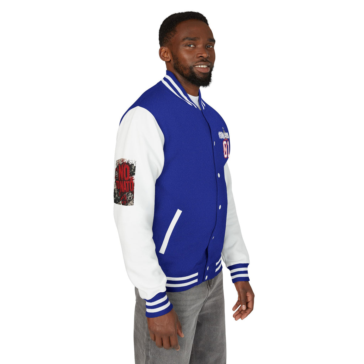 Stay Illegal Varsity Bomber Jacket - Calm Like a Bomb 01 (No To NATO Graphic)