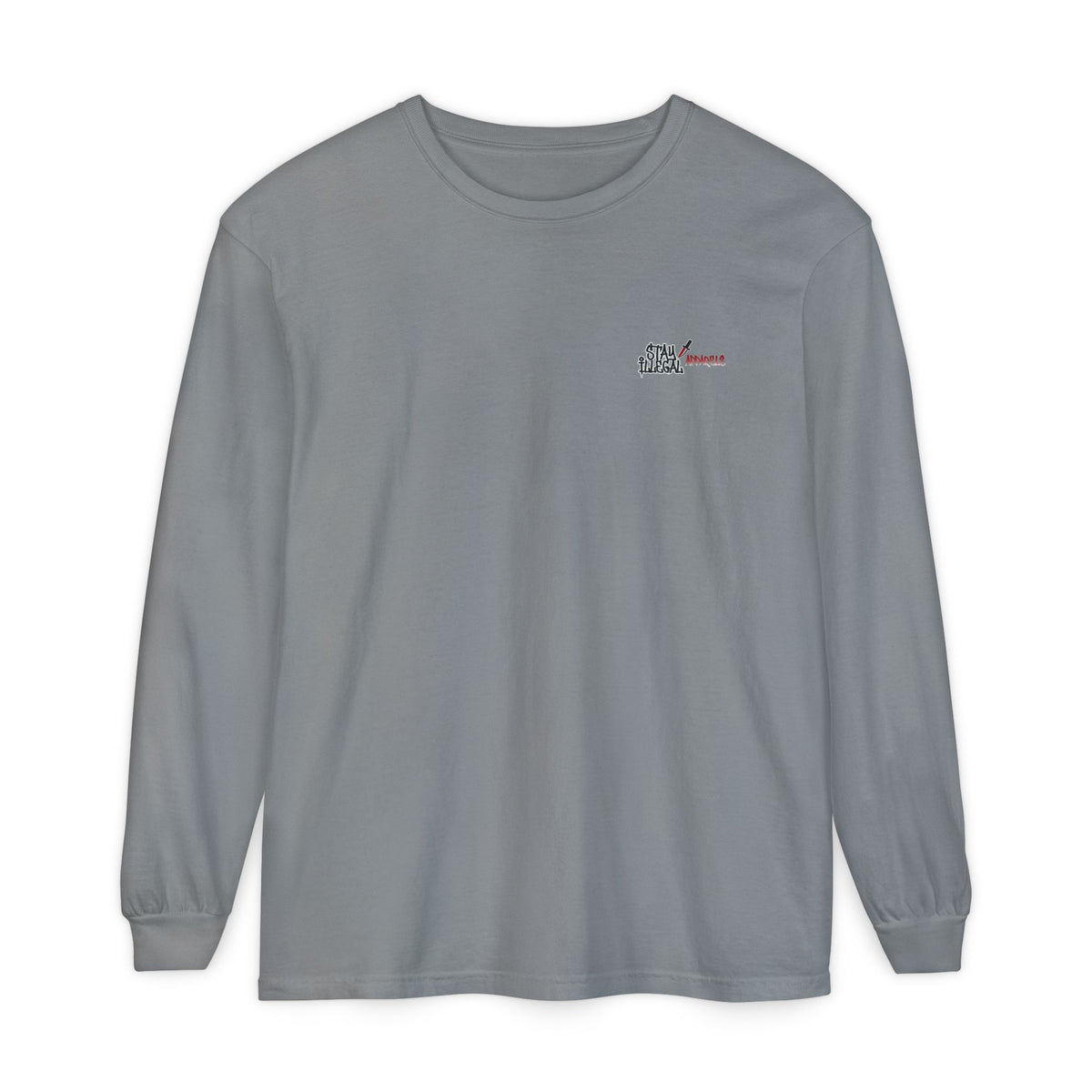 Back Print Long Sleeve T‑Shirt — Stay Illegal Skull/D