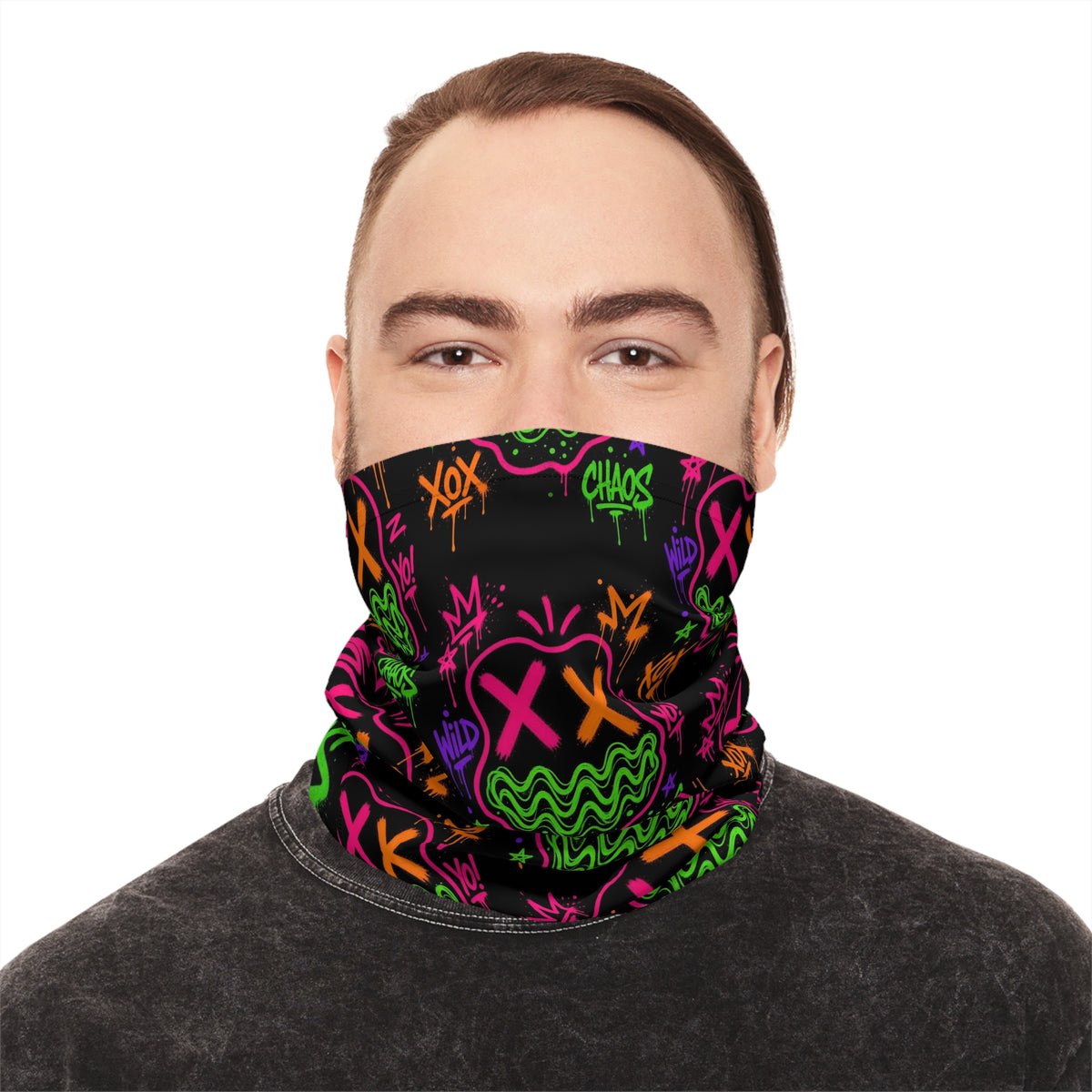 Lightweight Graffiti Neck Gaiter - Neon Face 6