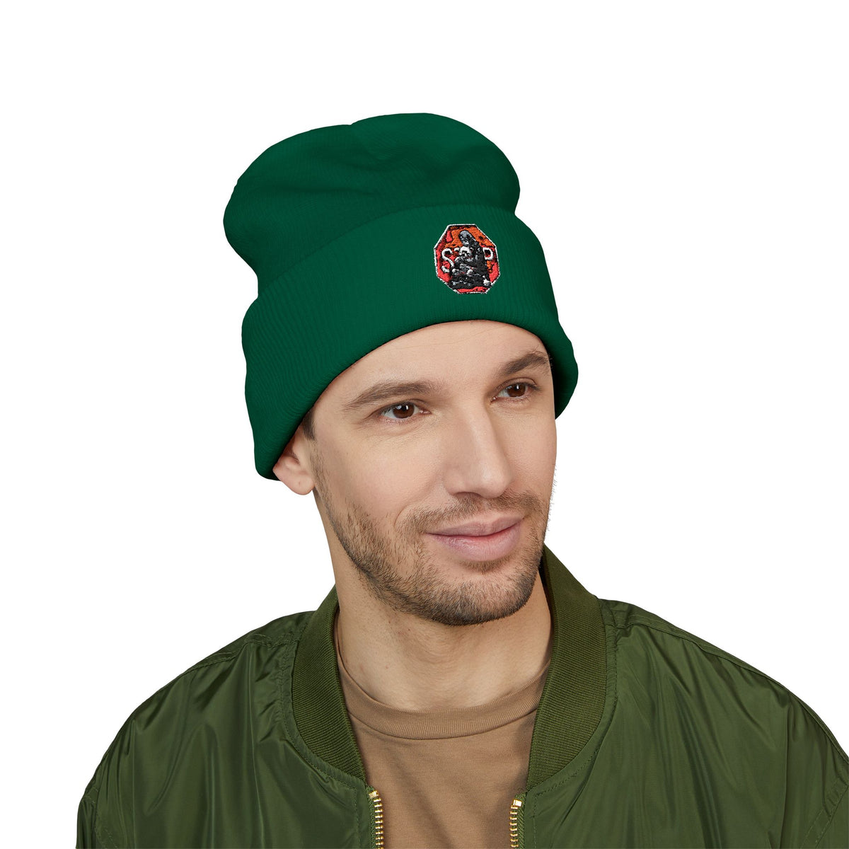 Embroidered Daruma Cuffed Beanie — Stop The Genocide Beenie Hat