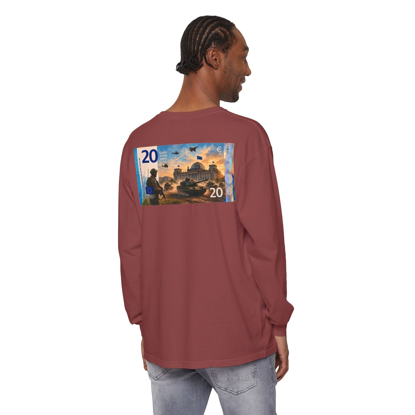Long Sleeve Tee — More Europe 20euros Back Print