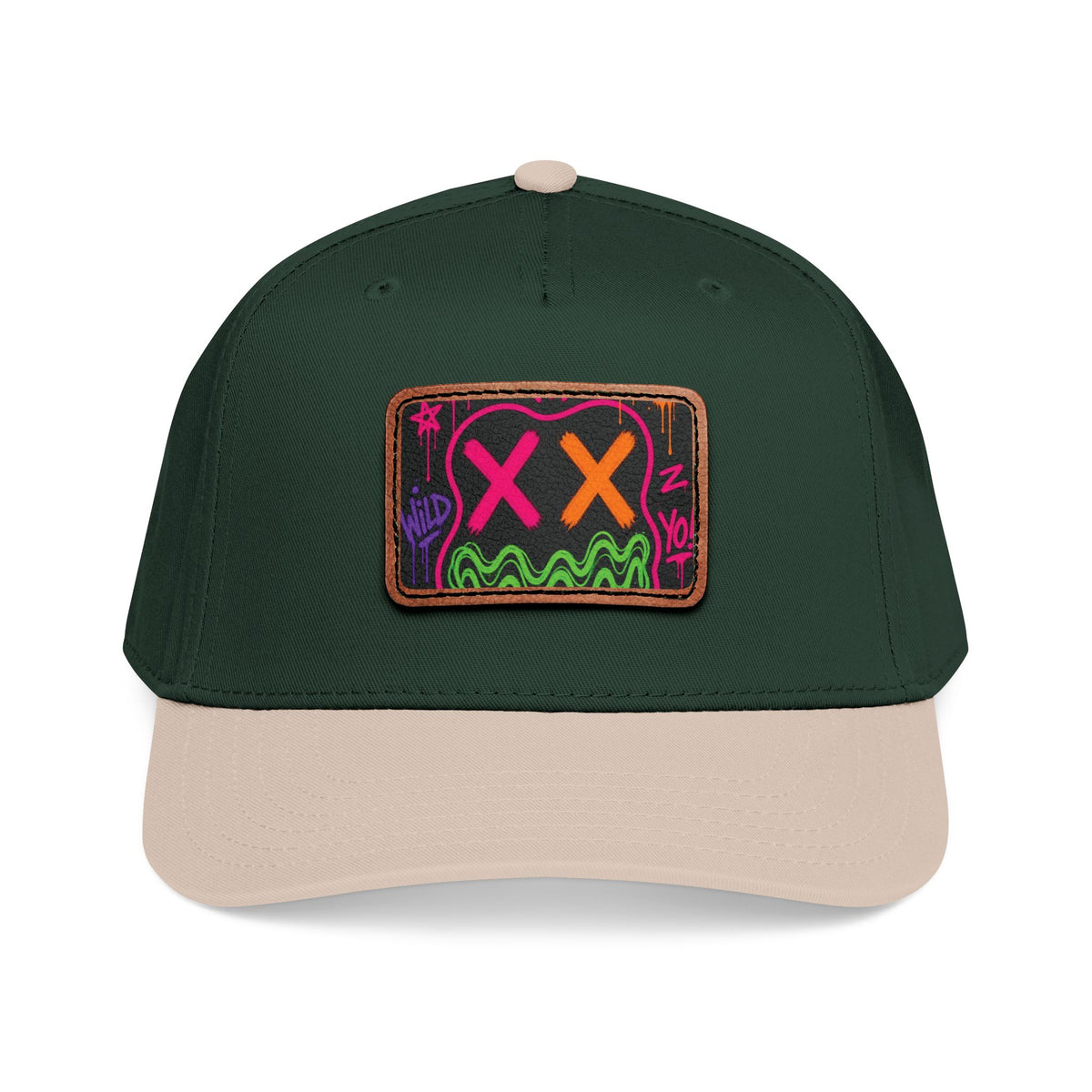 Leather Patch Baseball Cap — Neon Graffiti Face 6