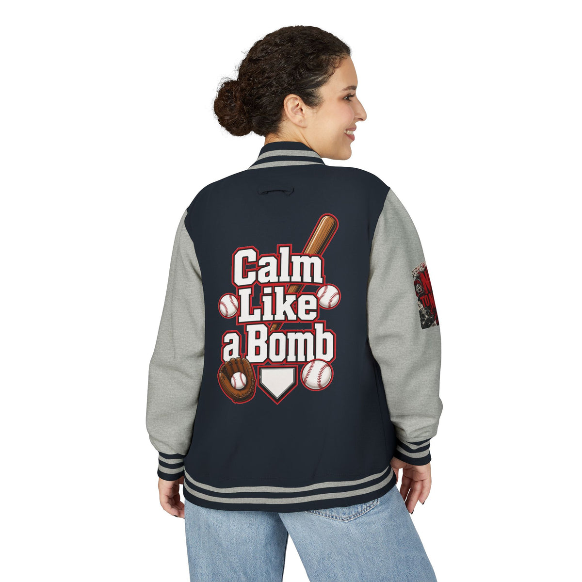 Stay Illegal Varsity Bomber Jacket - Calm Like a Bomb 01 (No To NATO Graphic)