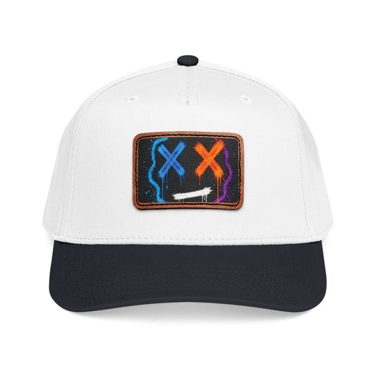 Leather Patch Baseball Cap — Neon Graffiti Face 1