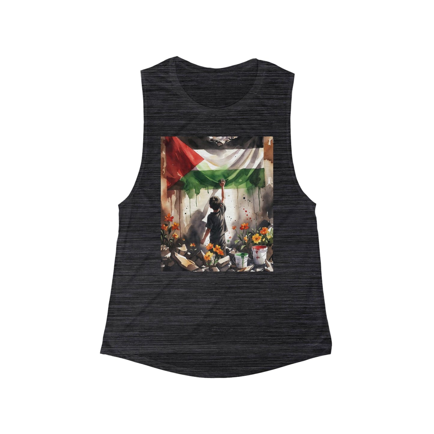 Palestine Artwork Tank Top "Flowers" — Protest Street Art Muscle Tee