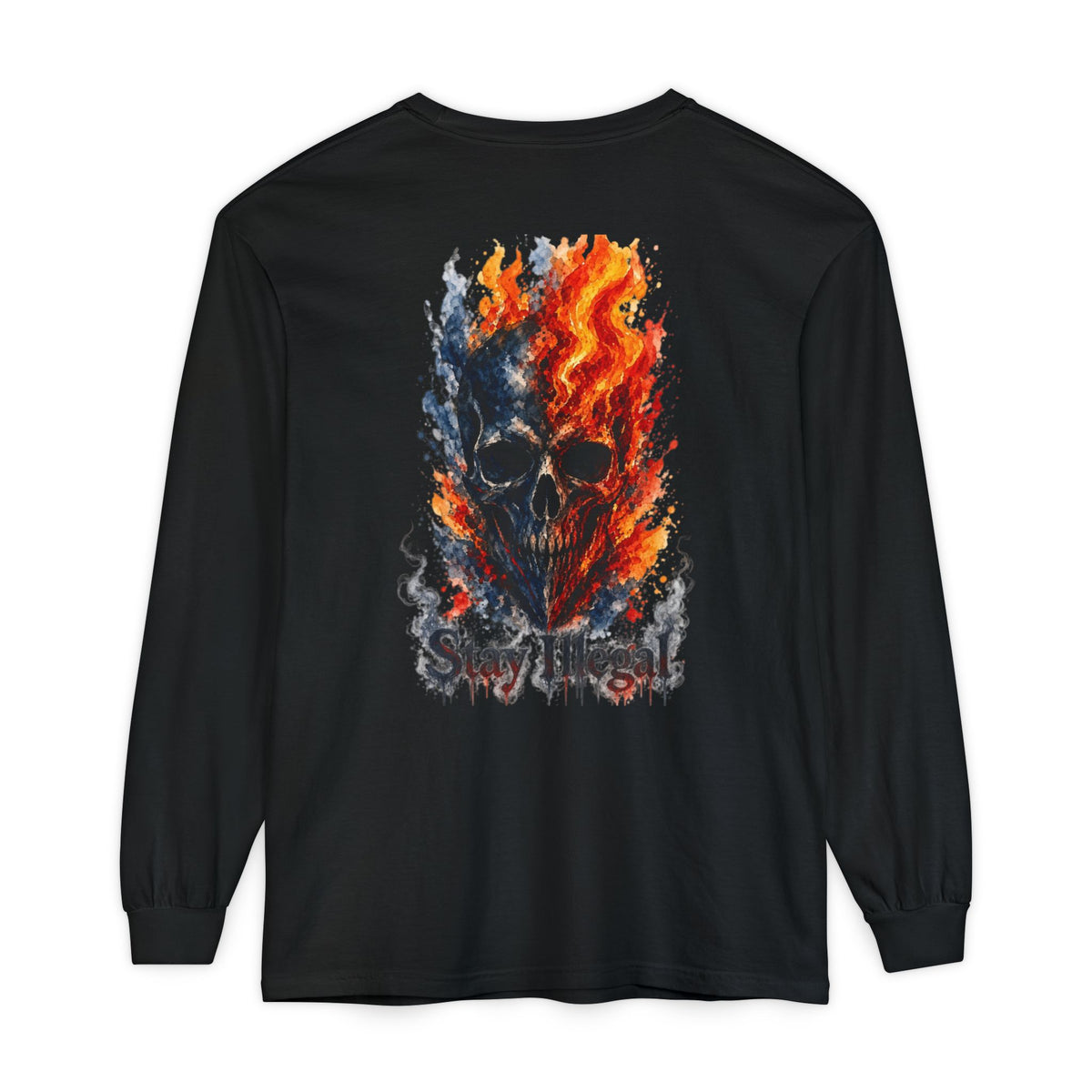 Back Print Long Sleeve T‑Shirt — Stay Illegal Skull/F