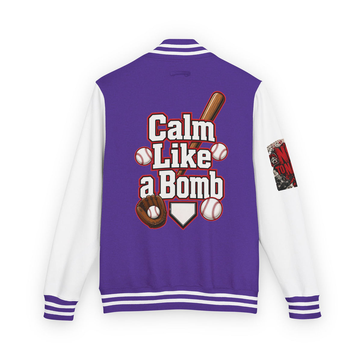 Stay Illegal Varsity Bomber Jacket - Calm Like a Bomb 01 (No To NATO Graphic)