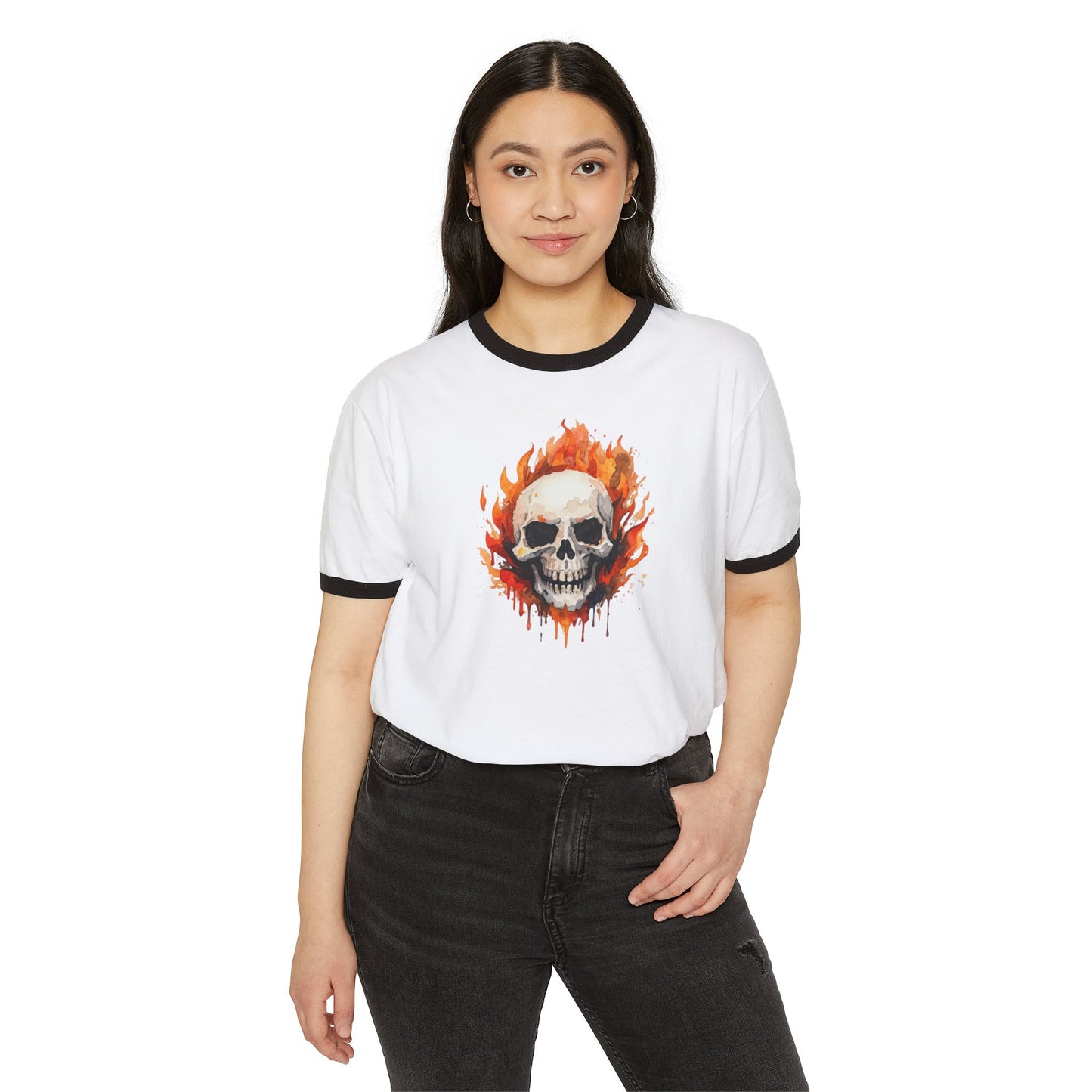 Stay Illegal Ringer T-Shirt — Flaming Skull