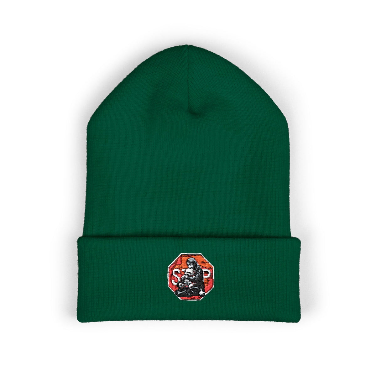 Embroidered Daruma Cuffed Beanie — Stop The Genocide Beenie Hat
