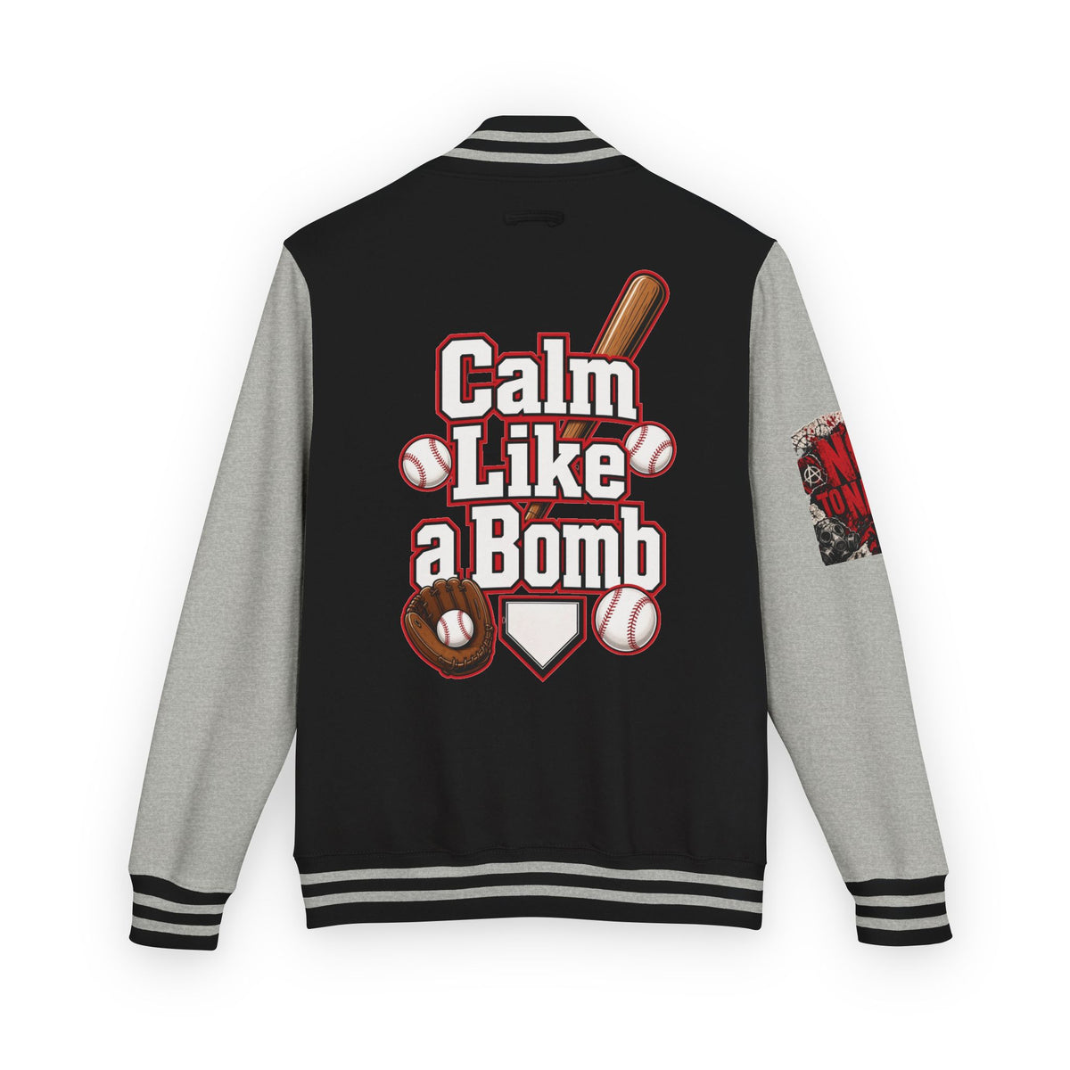 Stay Illegal Varsity Bomber Jacket - Calm Like a Bomb 01 (No To NATO Graphic)