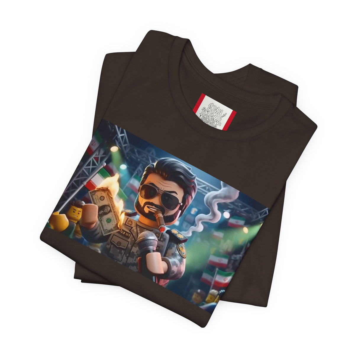 Propaganda T‑Shirt — IRAN LEGOS — IRGC Burn The Dollars