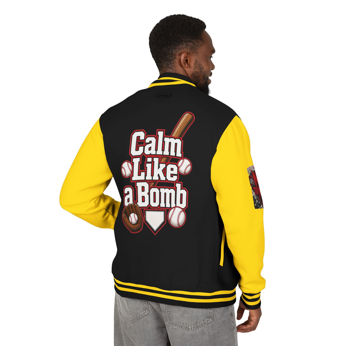 Stay Illegal Varsity Bomber Jacket - Calm Like a Bomb 01 (No To NATO Graphic)