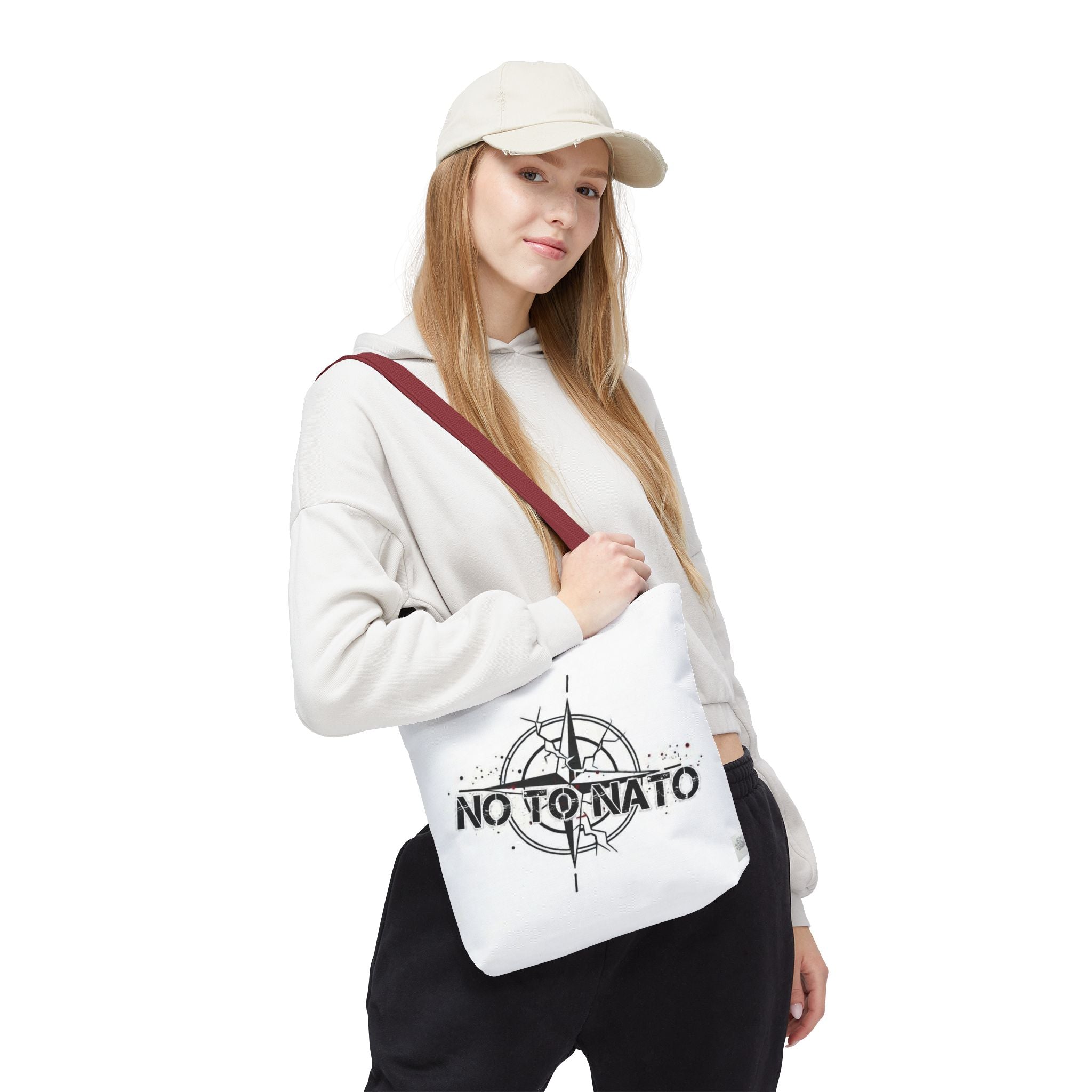 NO TO NATO White Tote Bag — Anti-NATO English/Russian