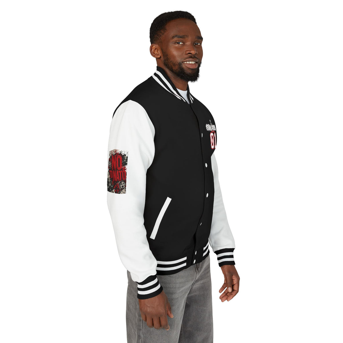 Stay Illegal Varsity Bomber Jacket - Calm Like a Bomb 01 (No To NATO Graphic)