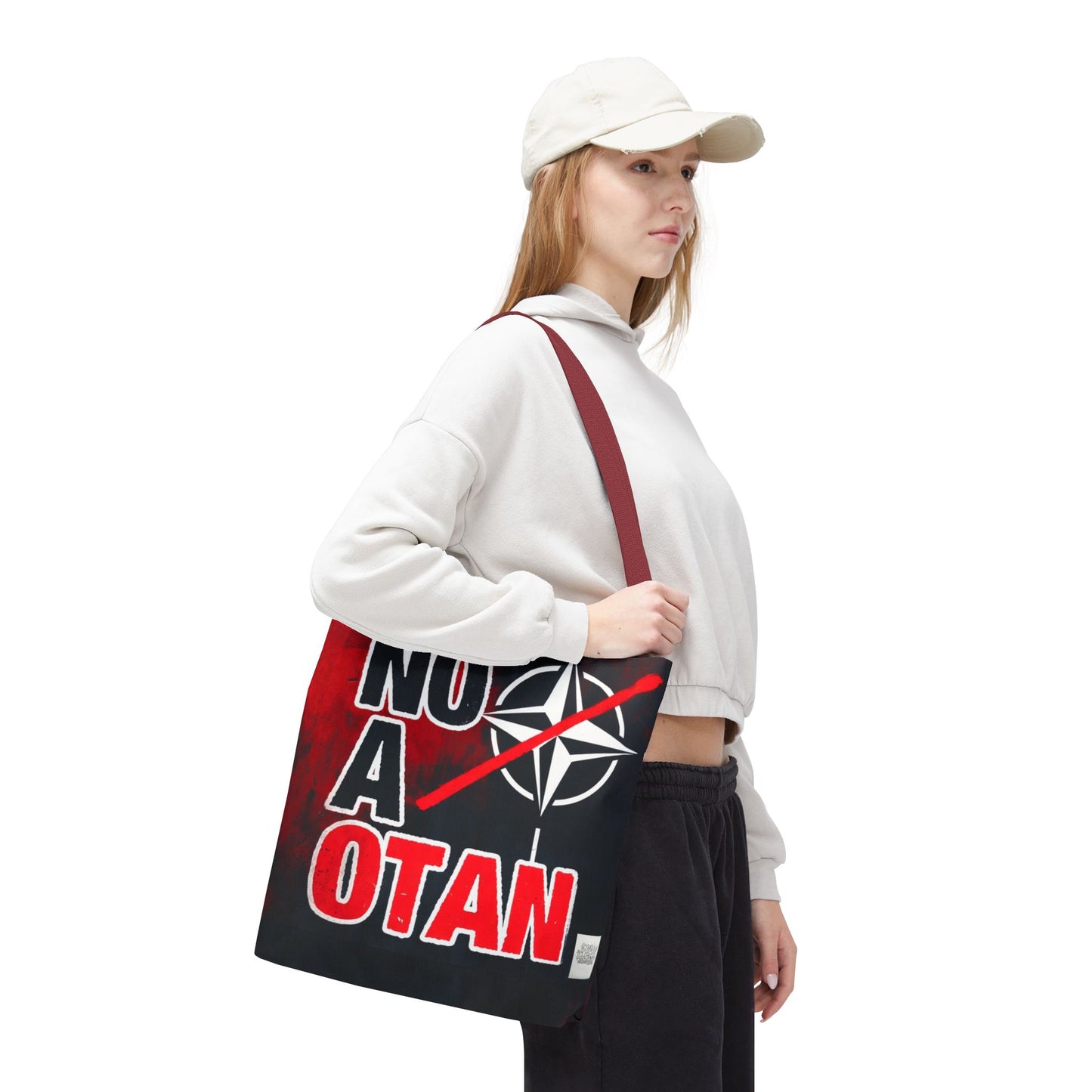 Bolso tote NO A OTAN negro/rojo — Anti-OTAN español/europeo