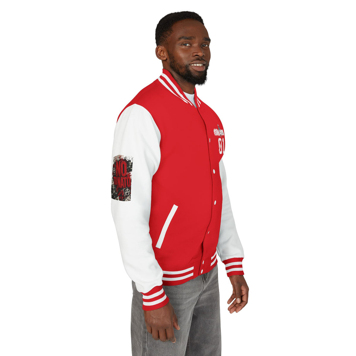 Stay Illegal Varsity Bomber Jacket - Calm Like a Bomb 01 (No To NATO Graphic)