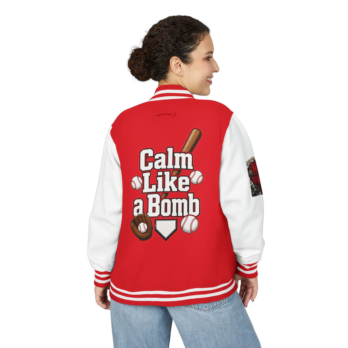 Stay Illegal Varsity Bomber Jacket - Calm Like a Bomb 01 (No To NATO Graphic)
