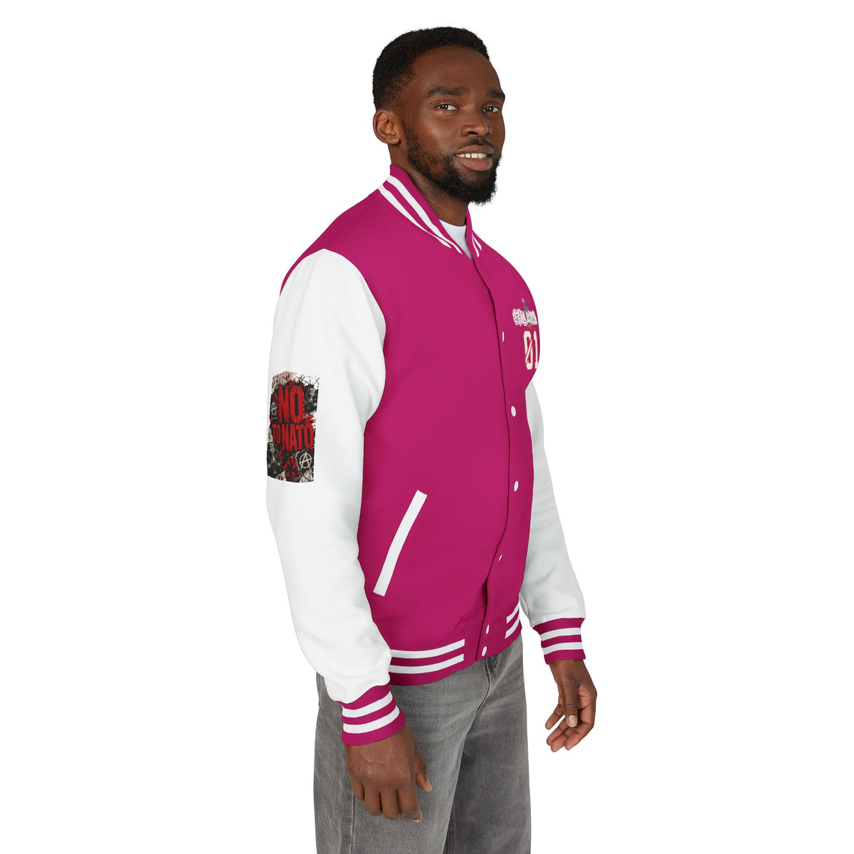 Stay Illegal Varsity Bomber Jacket - Calm Like a Bomb 01 (No To NATO Graphic)