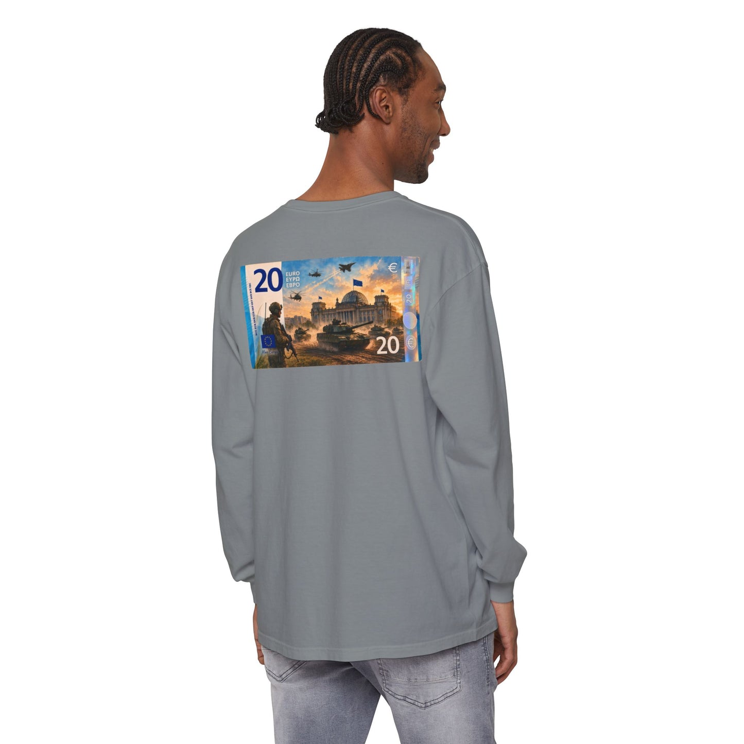 Long Sleeve Tee — More Europe 20euros Back Print