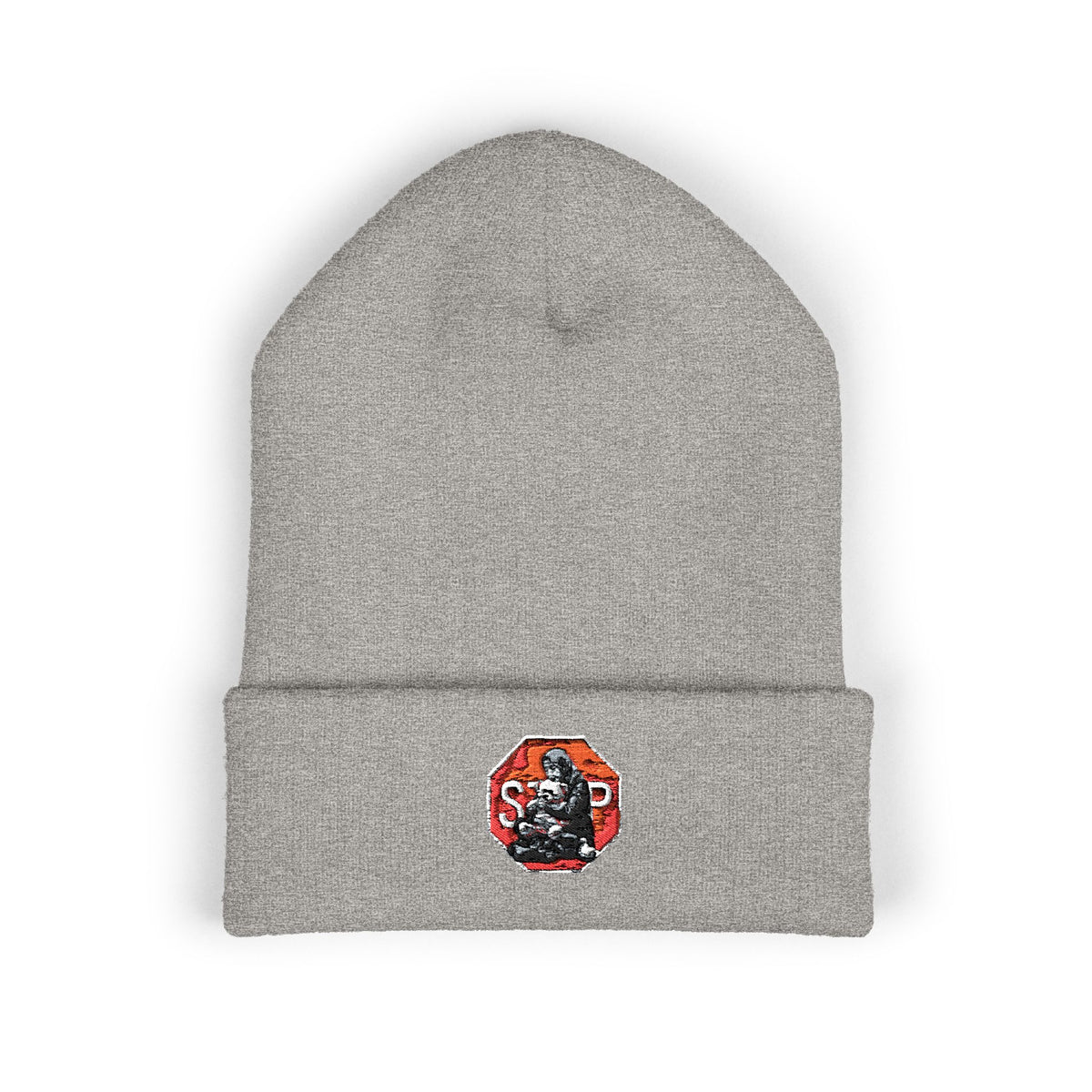 Embroidered Daruma Cuffed Beanie — Stop The Genocide Beenie Hat