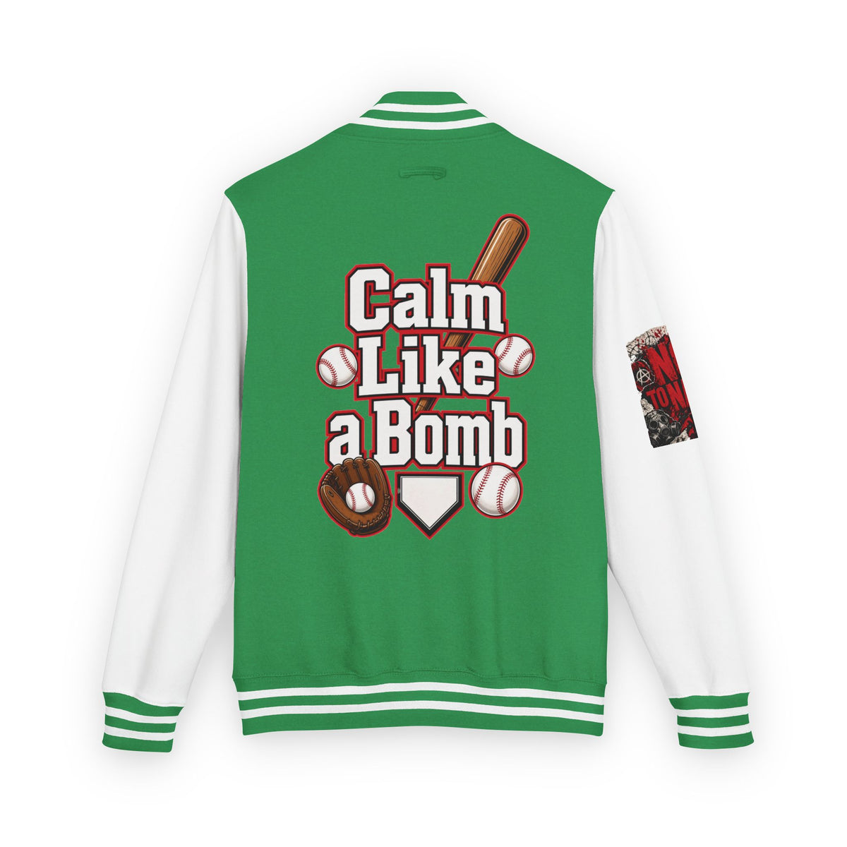 Stay Illegal Varsity Bomber Jacket - Calm Like a Bomb 01 (No To NATO Graphic)