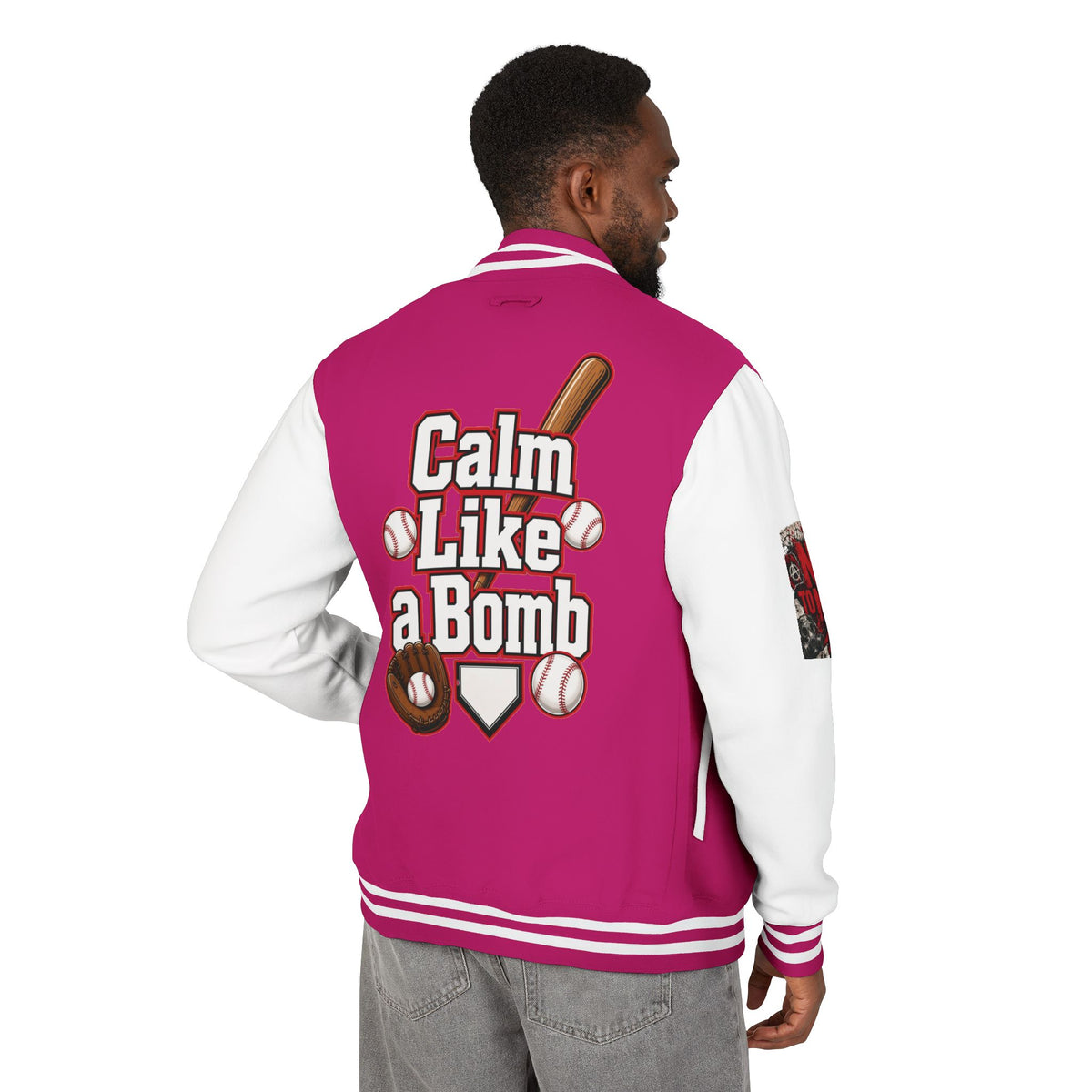 Stay Illegal Varsity Bomber Jacket - Calm Like a Bomb 01 (No To NATO Graphic)
