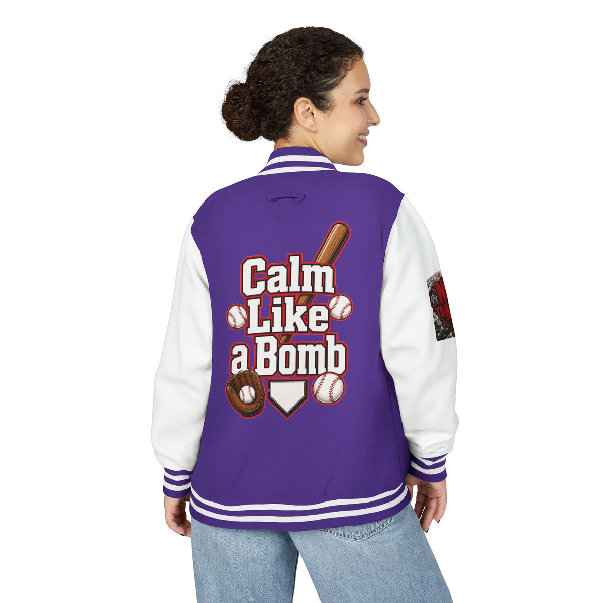 Stay Illegal Varsity Bomber Jacket - Calm Like a Bomb 01 (No To NATO Graphic)