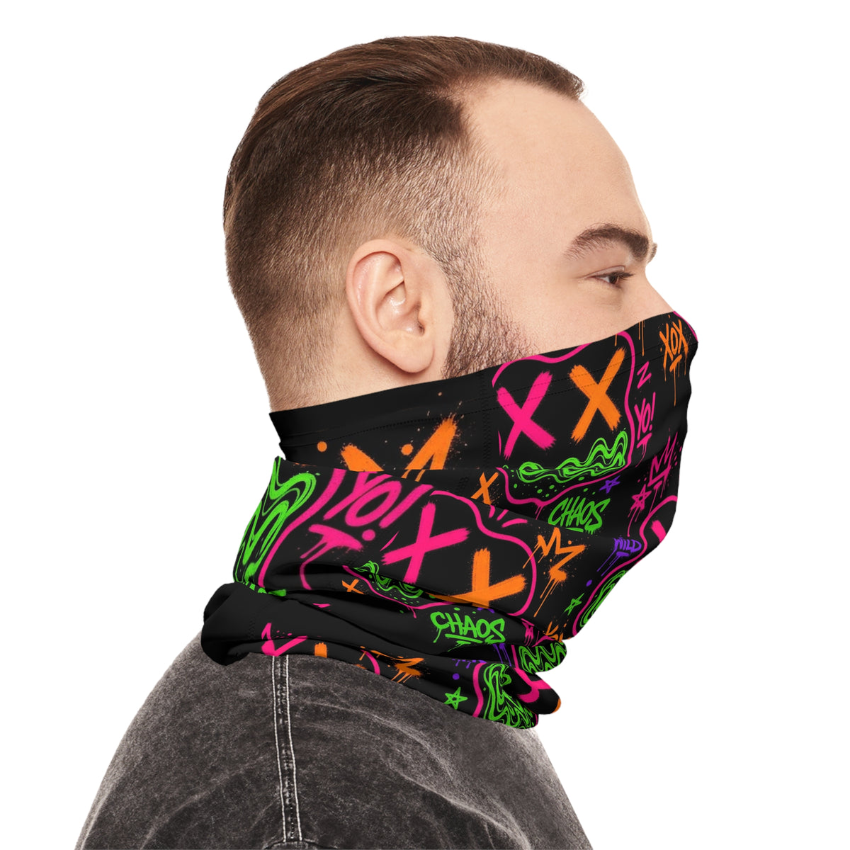 Lightweight Graffiti Neck Gaiter - Neon Face 6