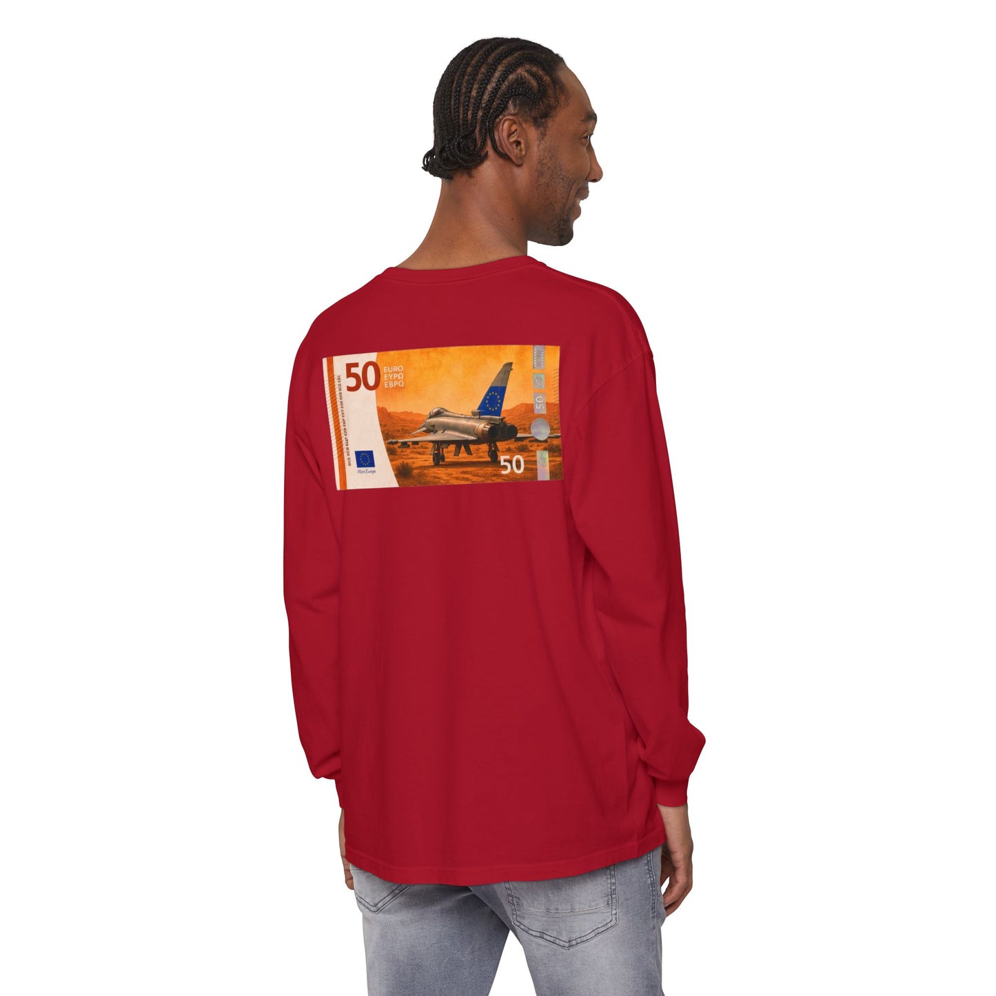 Long Sleeve Tee — More Europe 50euros Back Print