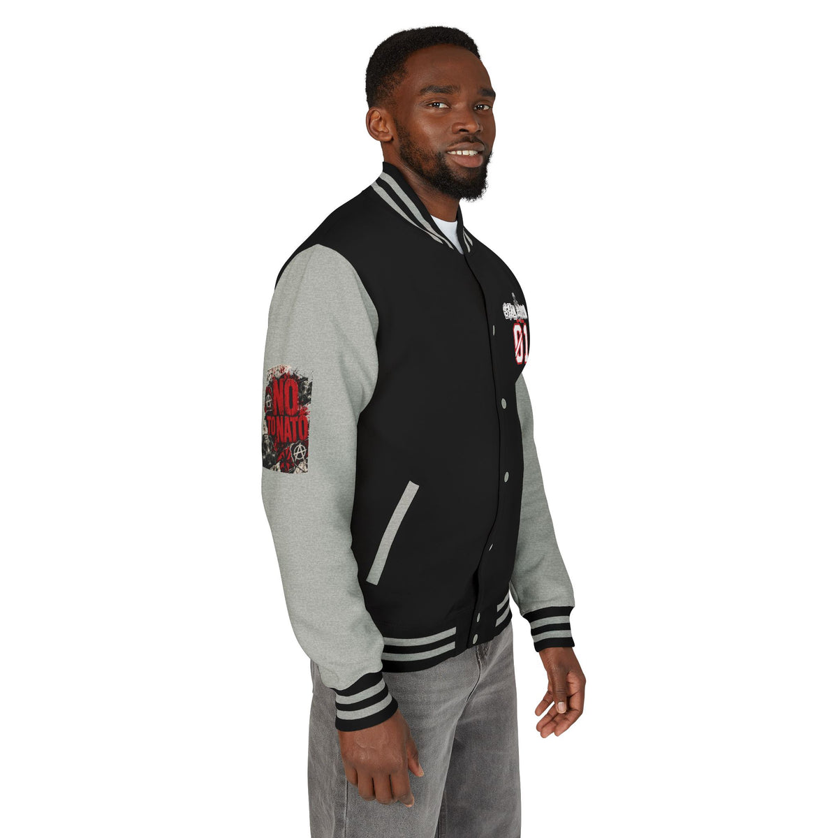 Stay Illegal Varsity Bomber Jacket - Calm Like a Bomb 01 (No To NATO Graphic)