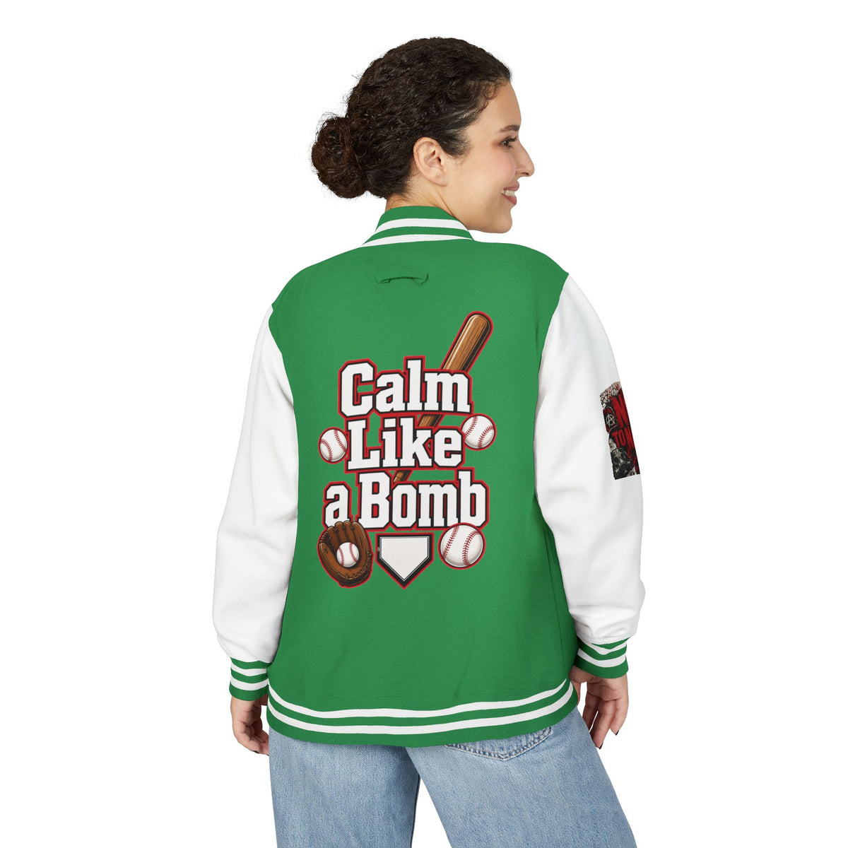 Stay Illegal Varsity Bomber Jacket - Calm Like a Bomb 01 (No To NATO Graphic)