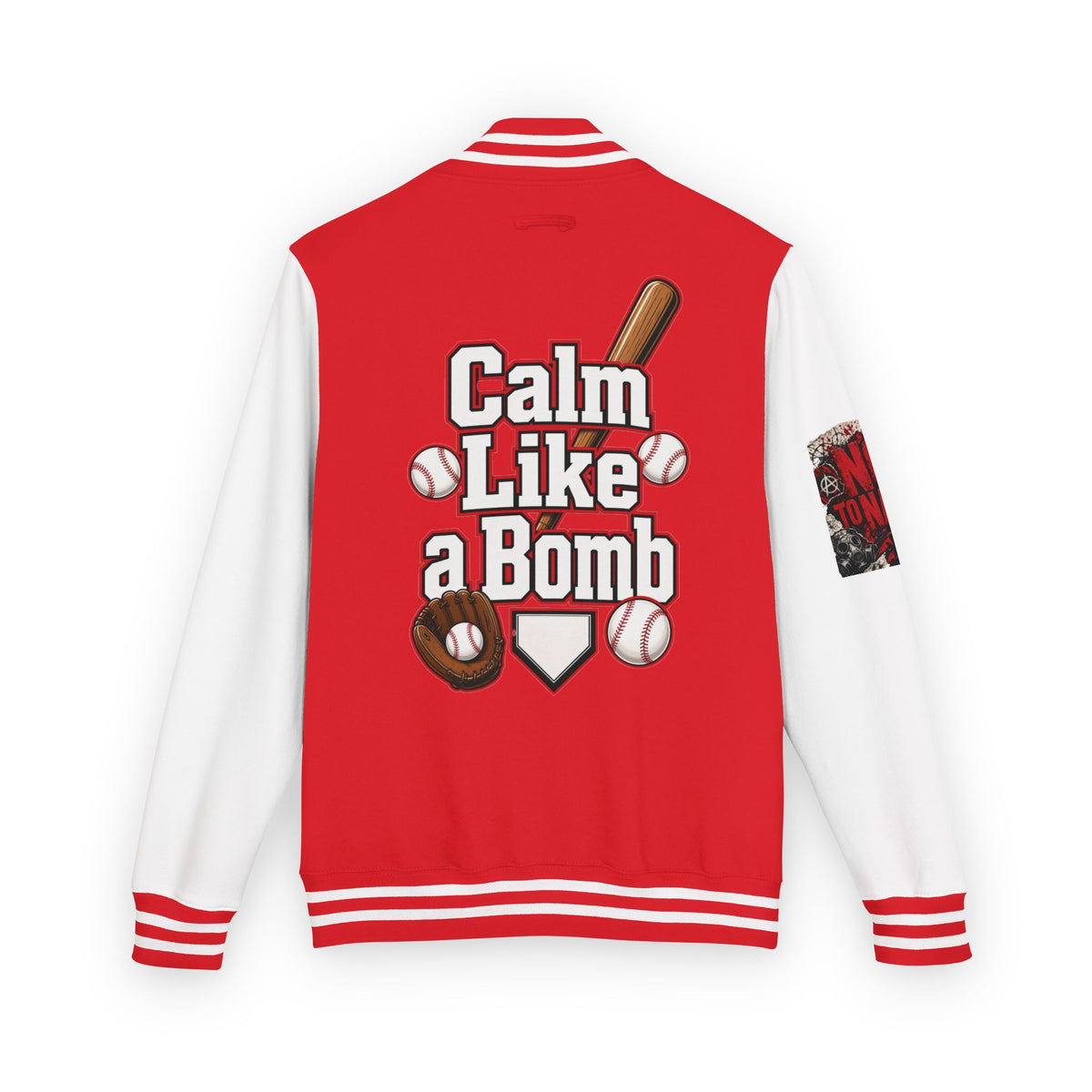 Stay Illegal Varsity Bomber Jacket - Calm Like a Bomb 01 (No To NATO Graphic)