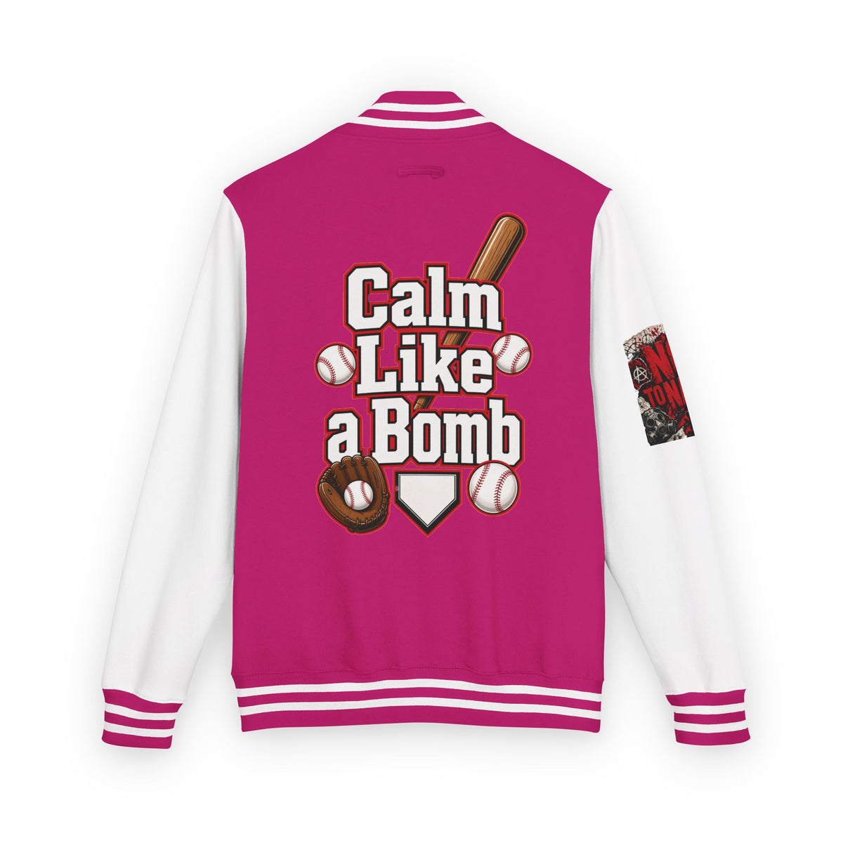 Stay Illegal Varsity Bomber Jacket - Calm Like a Bomb 01 (No To NATO Graphic)