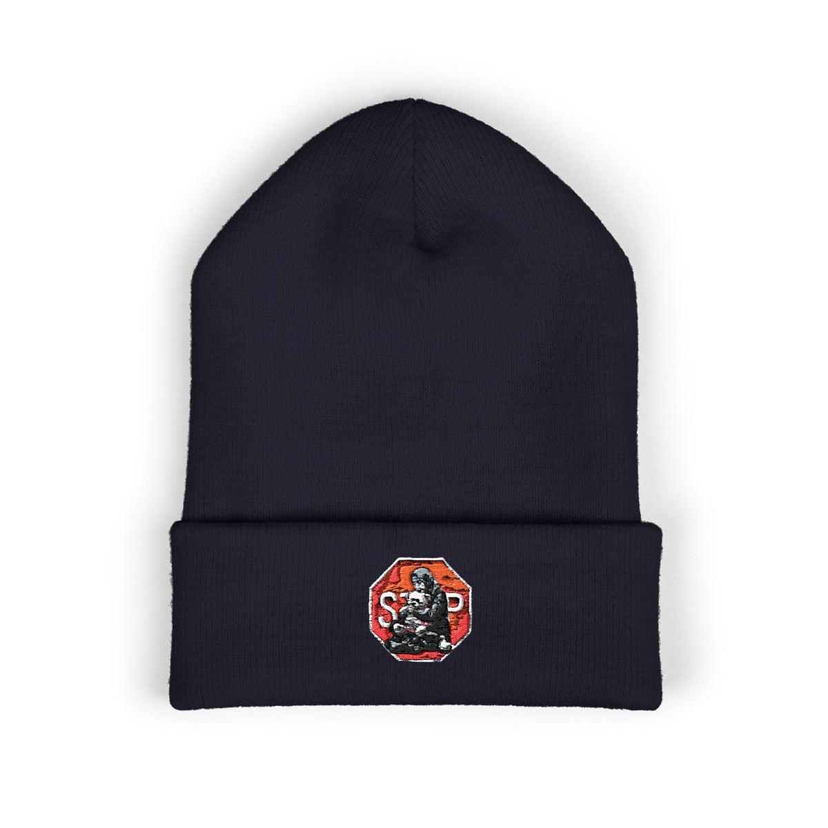 Embroidered Daruma Cuffed Beanie — Stop The Genocide Beenie Hat