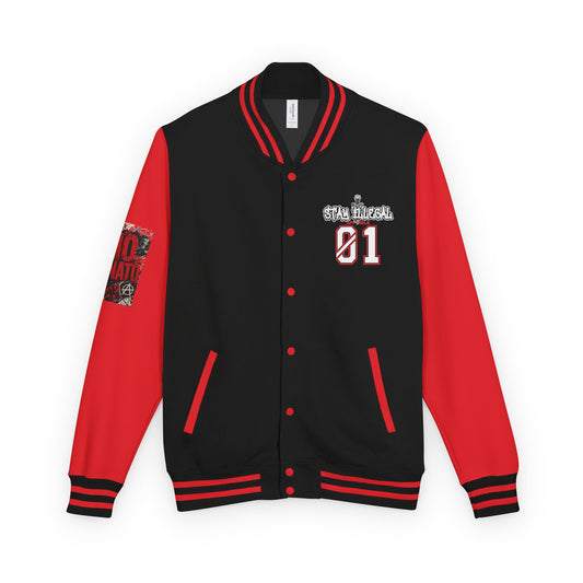 Stay Illegal Varsity Bomber Jacket - Calm Like a Bomb 01 (No To NATO Graphic)