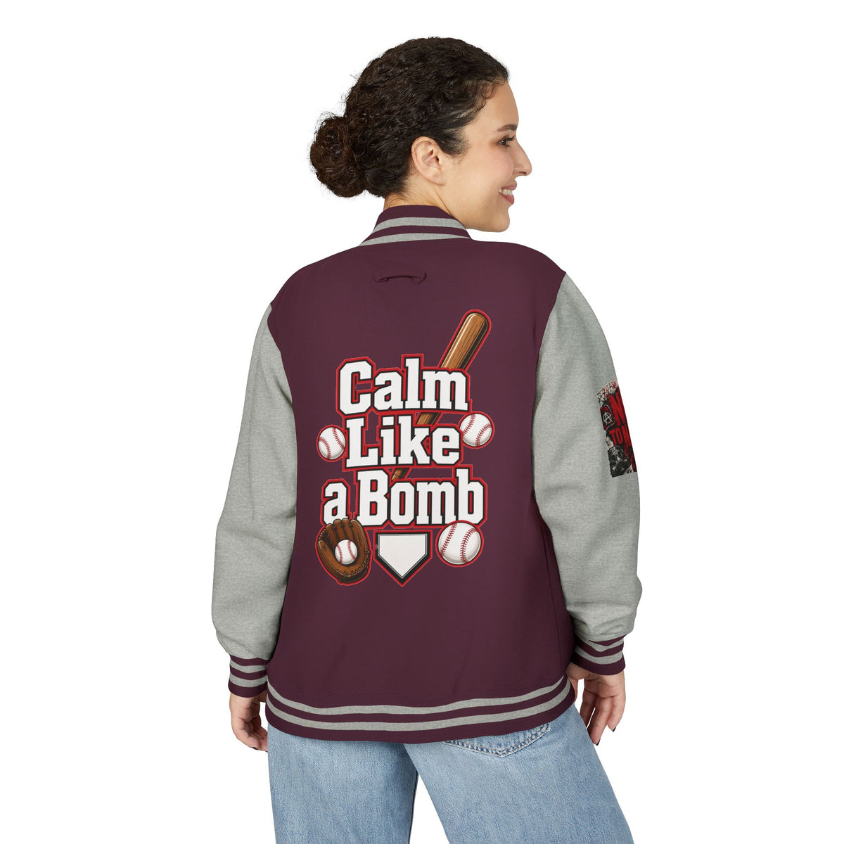 Stay Illegal Varsity Bomber Jacket - Calm Like a Bomb 01 (No To NATO Graphic)