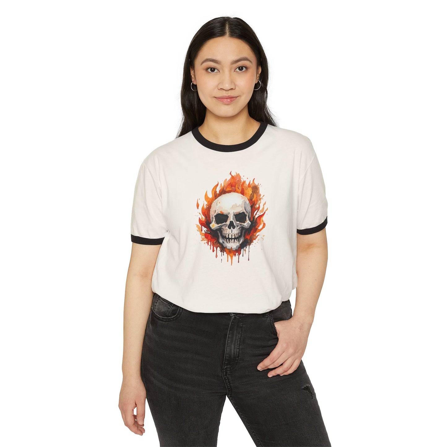 Stay Illegal Ringer T-Shirt — Flaming Skull