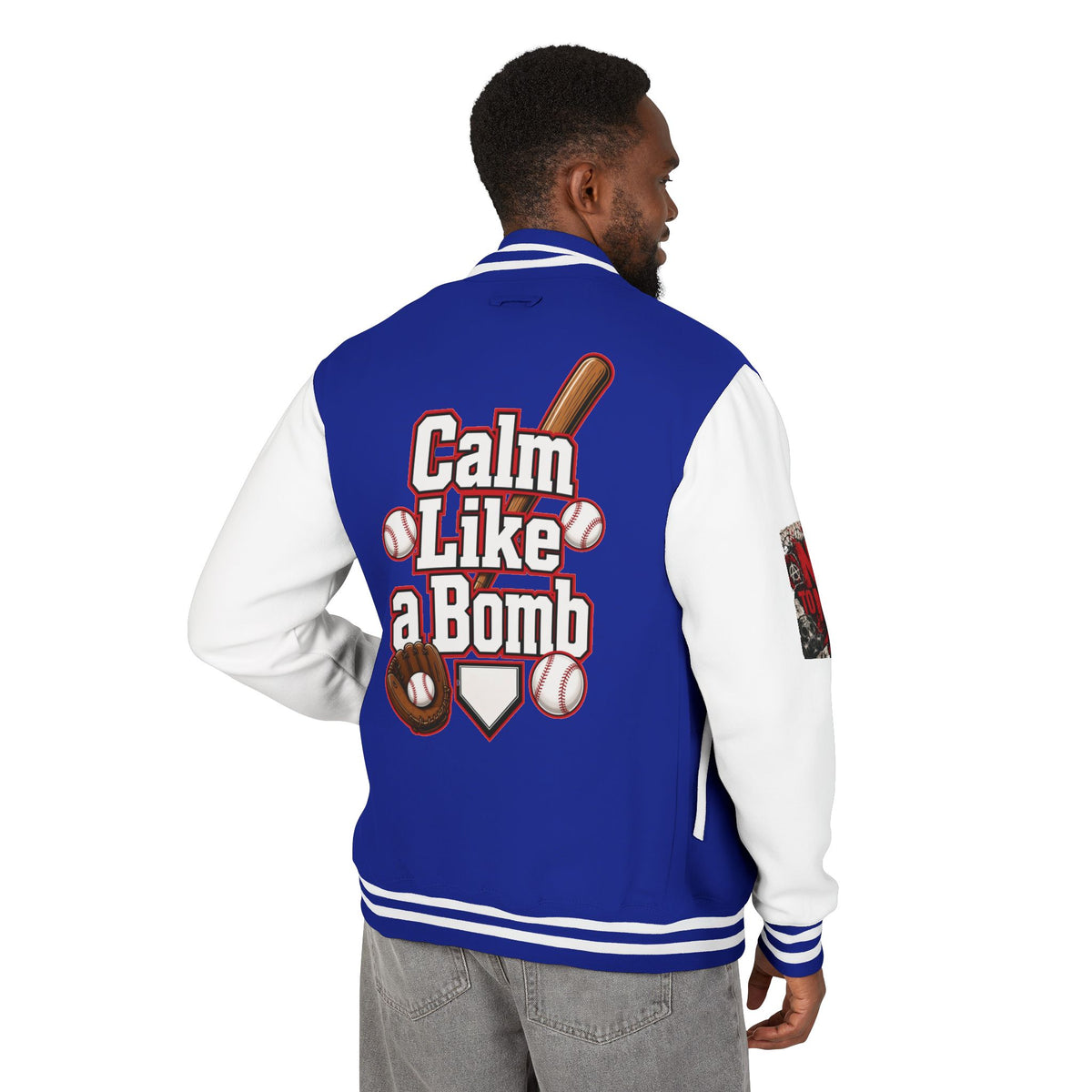 Stay Illegal Varsity Bomber Jacket - Calm Like a Bomb 01 (No To NATO Graphic)