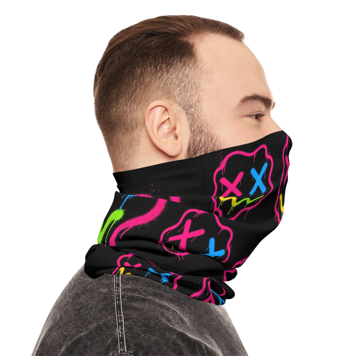 Lightweight Graffiti Neck Gaiter - Neon Face 8