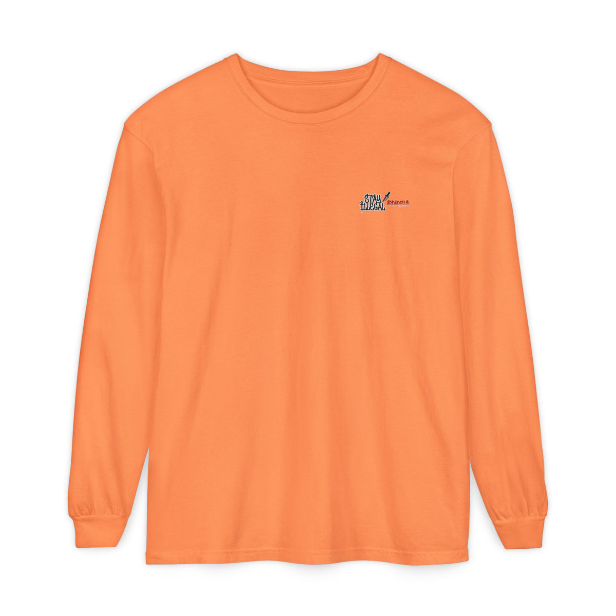 Back Print Long Sleeve T‑Shirt — Stay Illegal Skull/B
