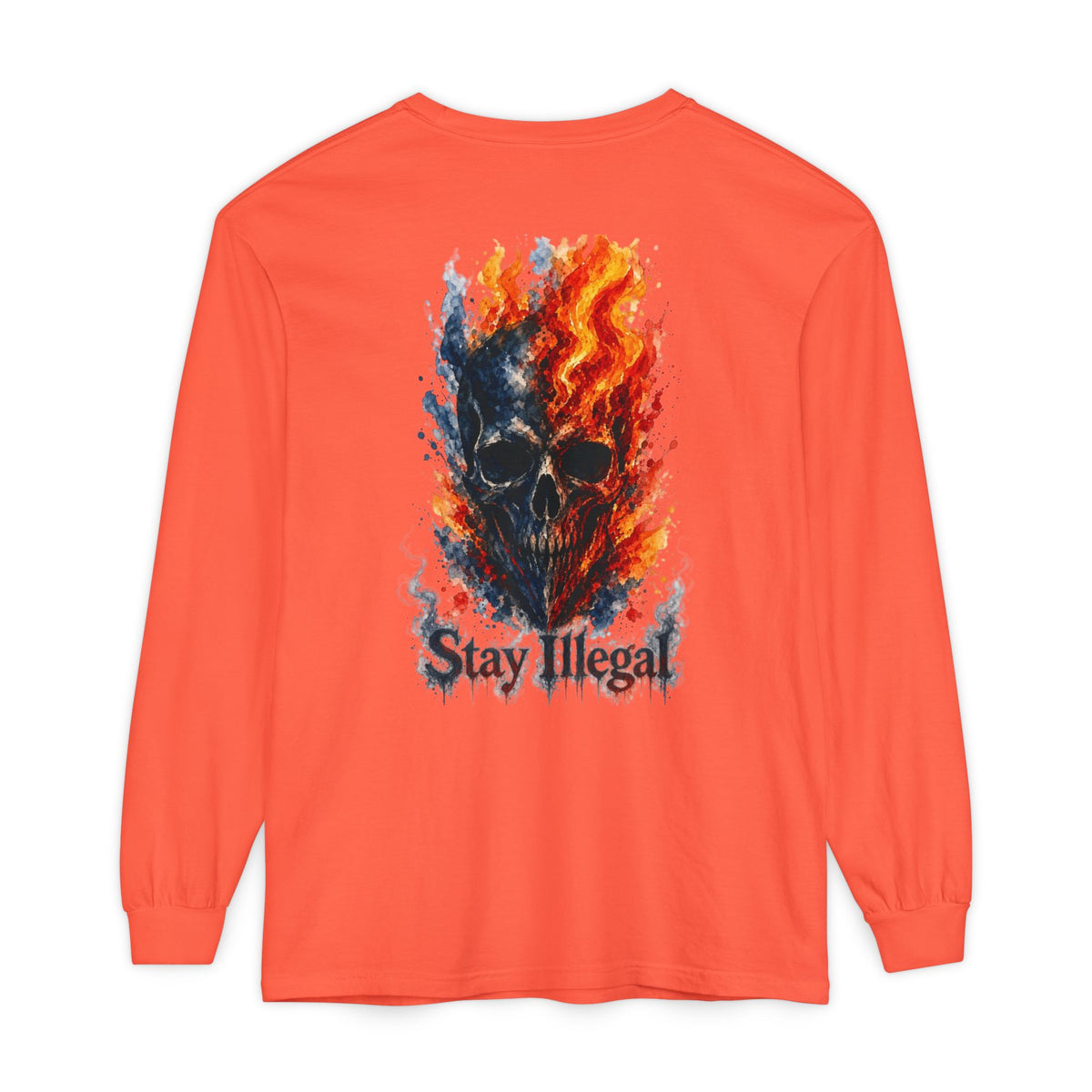 Back Print Long Sleeve T‑Shirt — Stay Illegal Skull/F