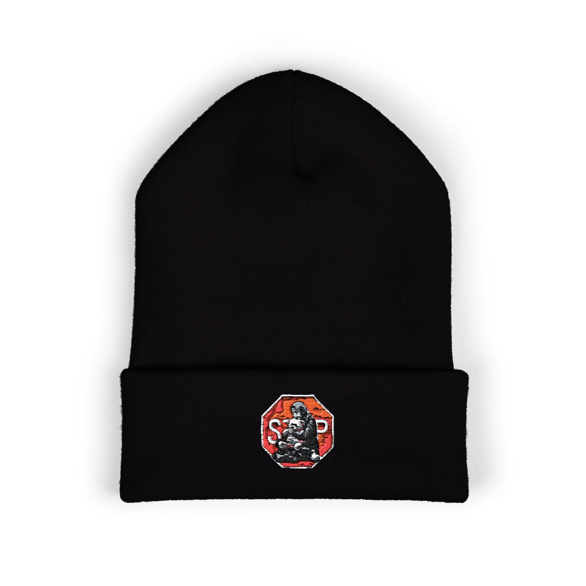 Embroidered Daruma Cuffed Beanie — Stop The Genocide Beenie Hat