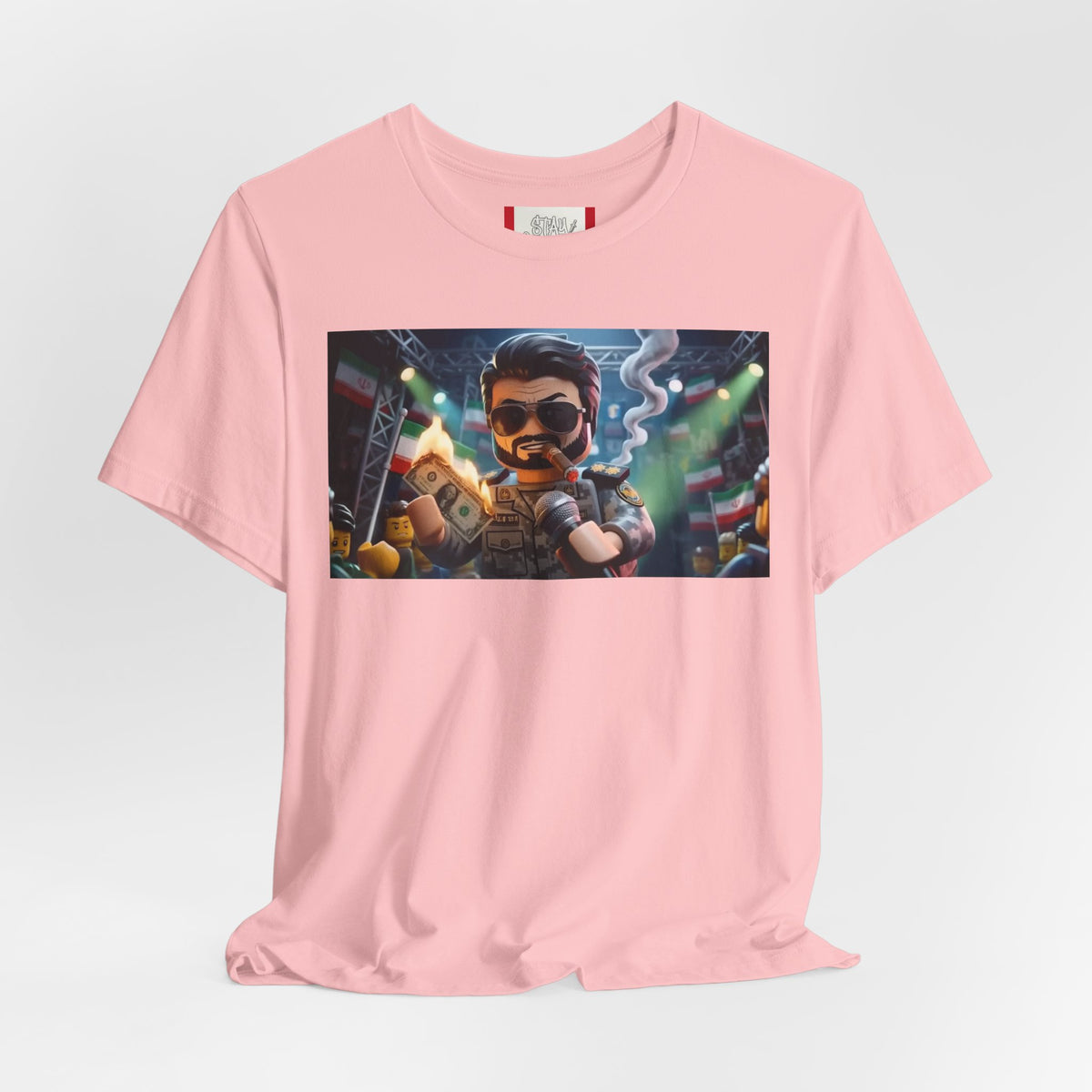 Propaganda T‑Shirt — IRAN LEGOS — IRGC Burn The Dollars