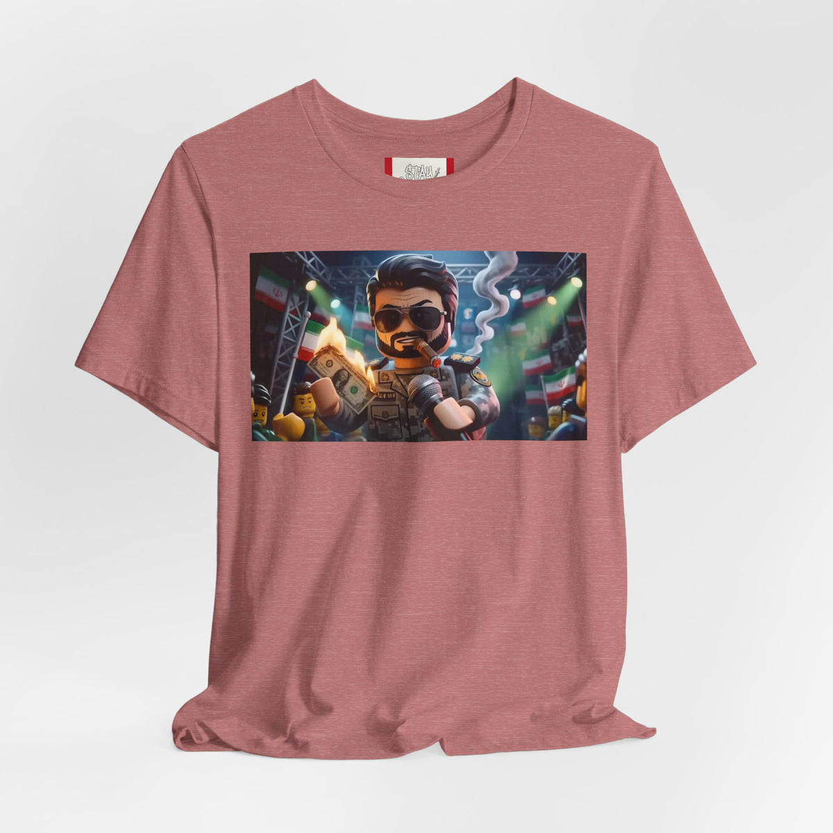 Propaganda T‑Shirt — IRAN LEGOS — IRGC Burn The Dollars