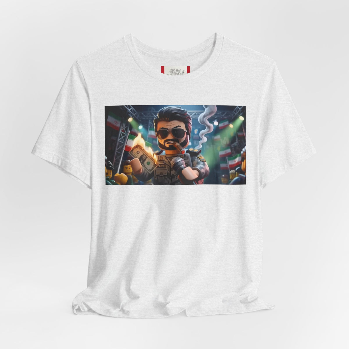 Propaganda T‑Shirt — IRAN LEGOS — IRGC Burn The Dollars