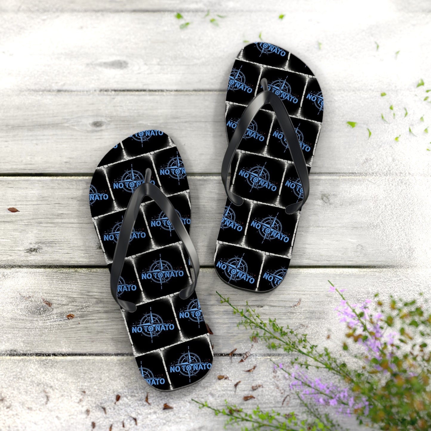 NO TO NATO Flip Flops – Blue Tile Protest