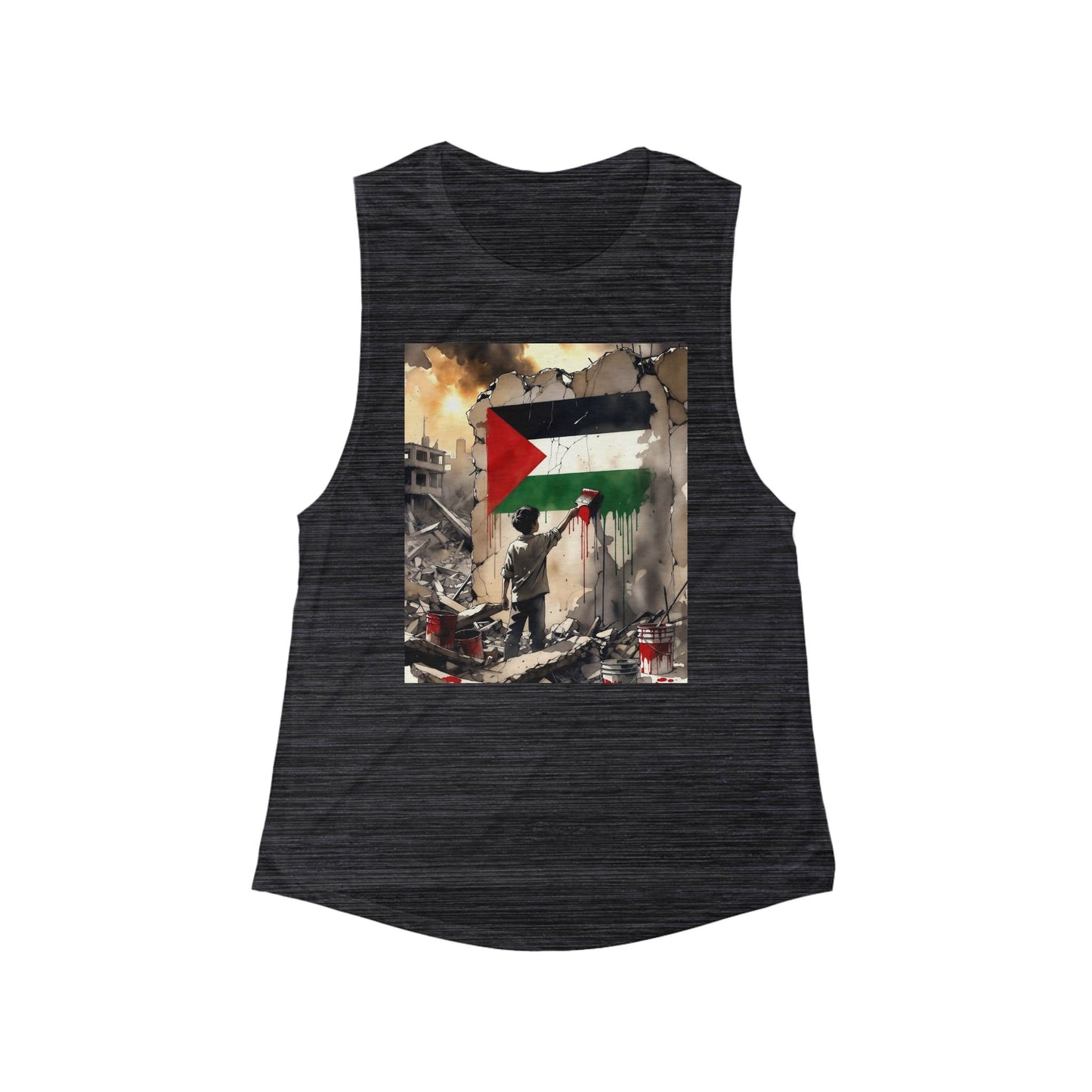 Palestine Artwork Tank Top "Roller" — Protest Street Art Muscle Tee
