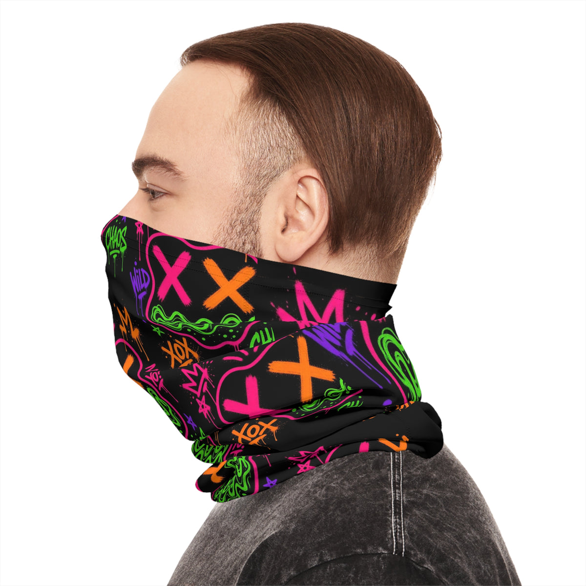 Lightweight Graffiti Neck Gaiter - Neon Face 6