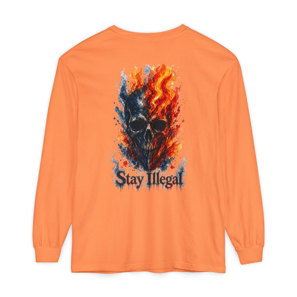 Back Print Long Sleeve T‑Shirt — Stay Illegal Skull/F